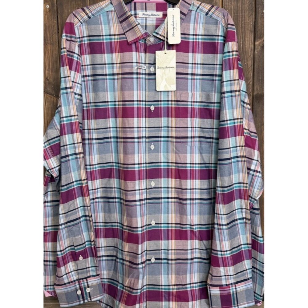 $158 NEW Tommy Bahama Shirt Men 2XLT Tall Lazio Cheers Check Festival Button Up